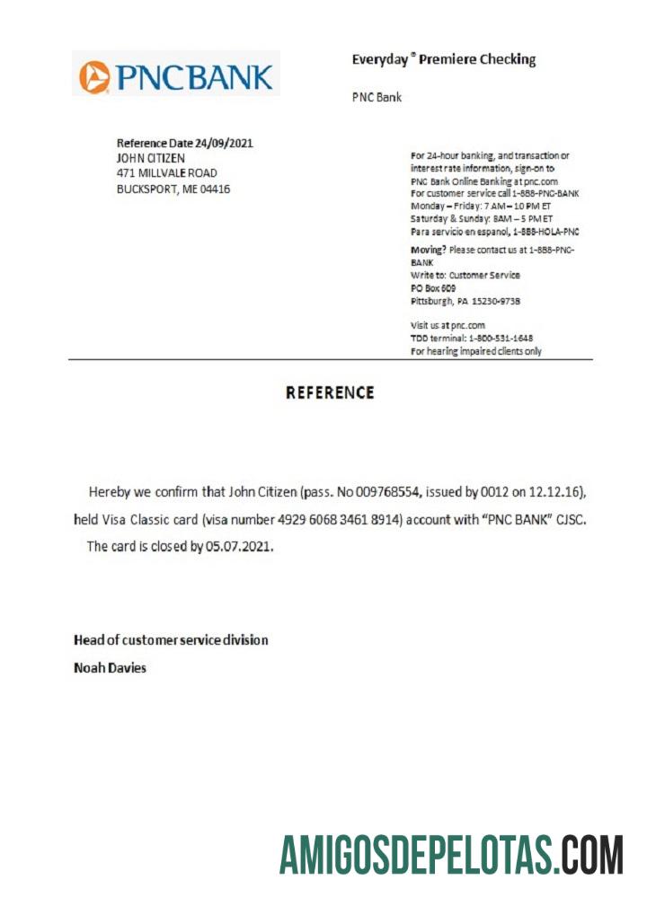 Referência de fechamento PNC dos EUA exemplo